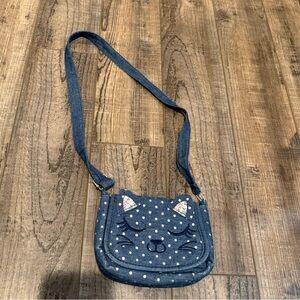 Kids' Navy Polka Dot Cat Crossbody Bag